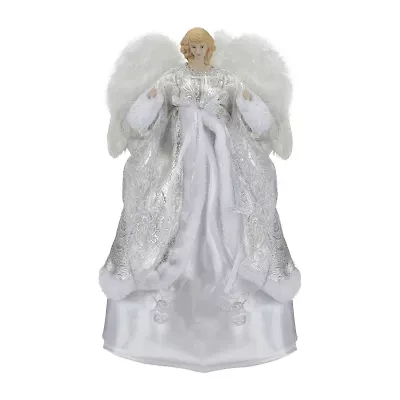 18'' Blonde Angel in White and Sliver Dress with Faux Fur Trim Christmas Tree Topper