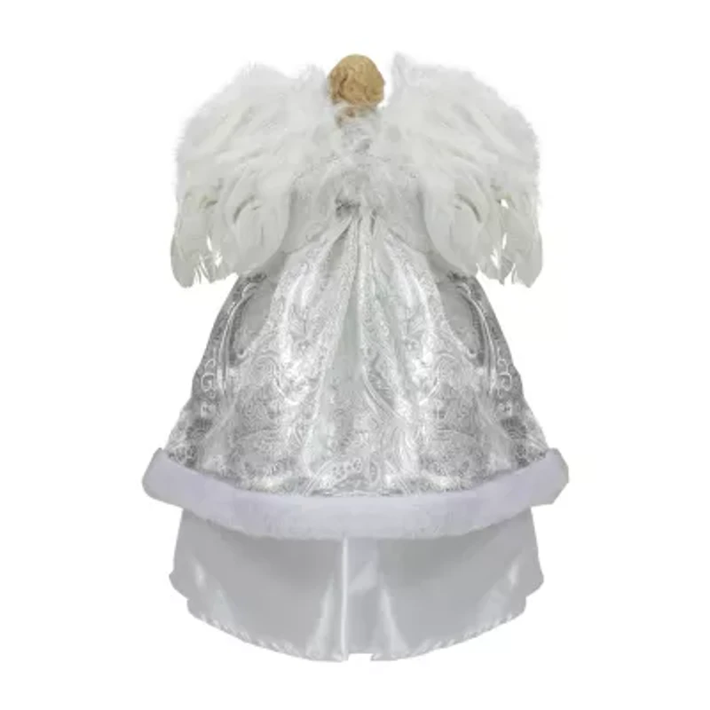 18'' Blonde Angel in White and Sliver Dress with Faux Fur Trim Christmas Tree Topper