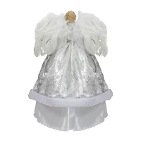 18'' Blonde Angel in White and Sliver Dress with Faux Fur Trim Christmas Tree Topper
