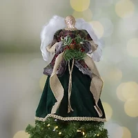 18'' Red and Green Angel in a Dress Christmas Tree Topper Accented with Holly Berries - Unlit