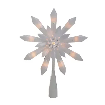 9-Inch Lighted White Snowflake Christmas Tree Topper - Clear Lights