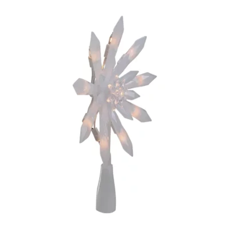 9-Inch Lighted White Snowflake Christmas Tree Topper - Clear Lights