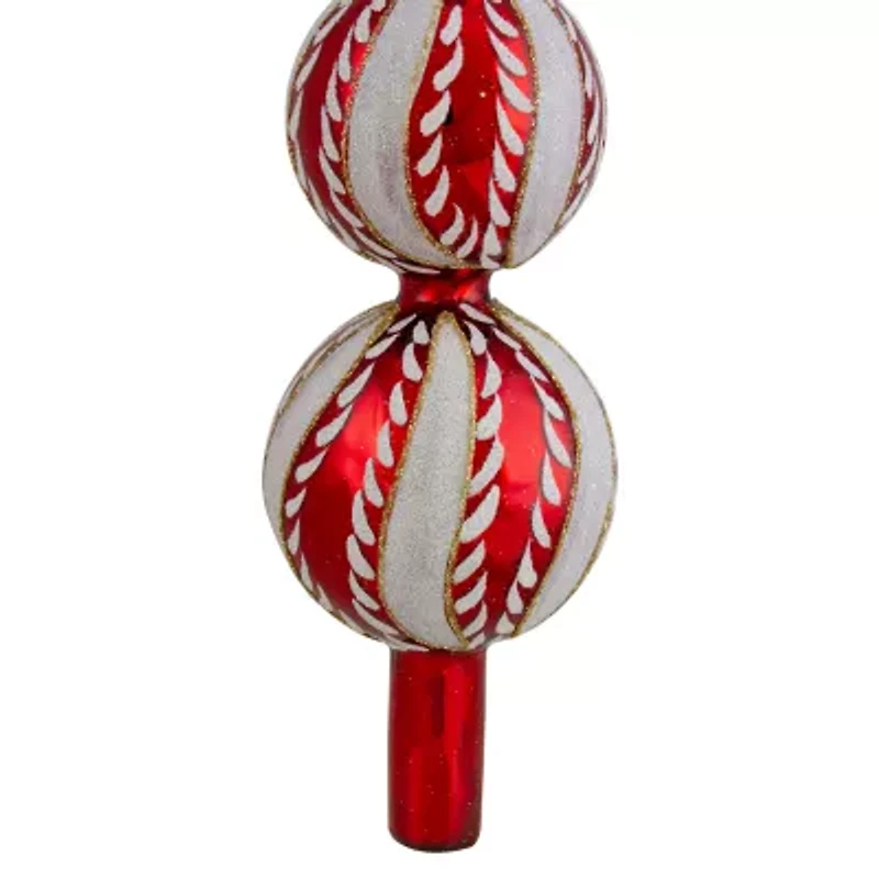 14.75'' Red and White Glass Finial Christmas Tree Topper