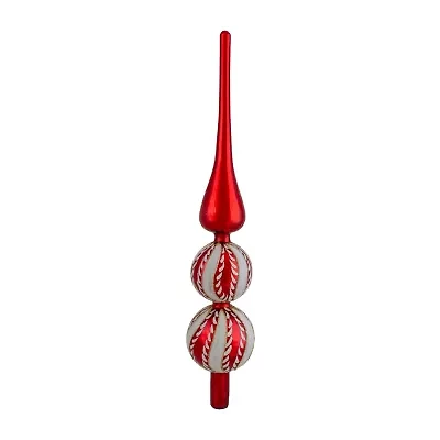 14.75'' Red and White Glass Finial Christmas Tree Topper