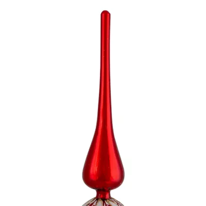 14.75'' Red and White Glass Finial Christmas Tree Topper