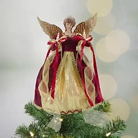 13.5'' Lighted Red and Gold Angel with Wings Christmas Tree Topper - Clear Lights