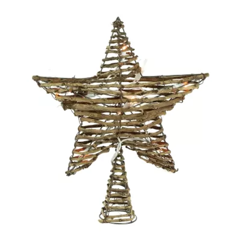 11.5'' Lighted Rattan Star Christmas Tree Topper - Clear Lights
