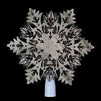 8.5'' Lighted Brown Wooden Snowflake Christmas Tree Topper - Clear Lights