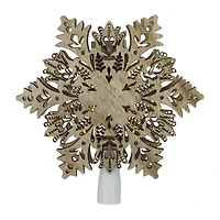 8.5'' Lighted Brown Wooden Snowflake Christmas Tree Topper - Clear Lights