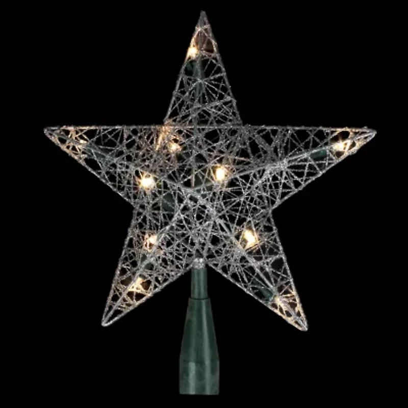 9'' Lighted Silver Wire Star Christmas Tree Topper - White LED Lights