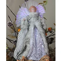 16'' Lighted Fiber Optic Angel in Silver Gingham Coat Christmas Tree Topper