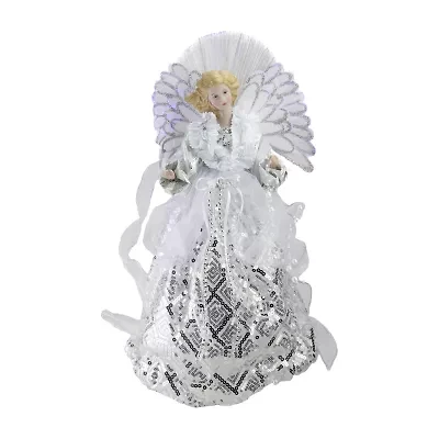 16'' White and Silver Lighted Angel Sequined Gown Christmas Tree Topper