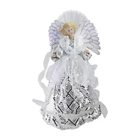 16'' White and Silver Lighted Angel Sequined Gown Christmas Tree Topper