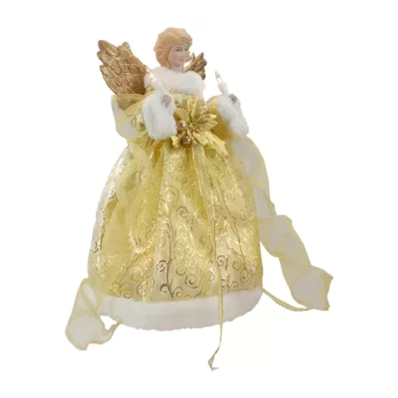 12'' Lighted Gold Angel with Wings Christmas Tree Topper - Clear Lights