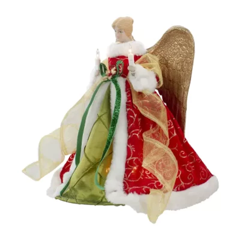 12'' Lighted Red and Green Angel with Wings Christmas Tree Topper - Clear Lights
