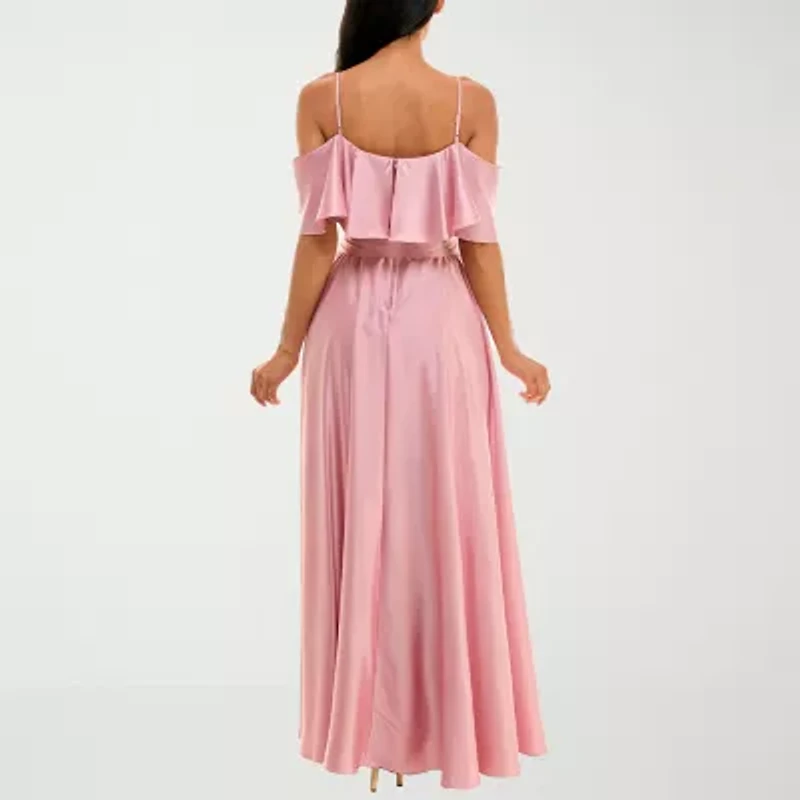 Premier Amour Satin Womens Short Sleeve Evening Gown