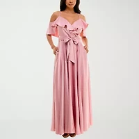 Premier Amour Satin Womens Short Sleeve Evening Gown