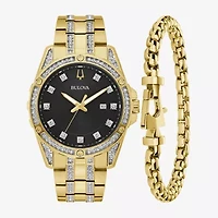 Bulova Classic Crystal Mens Crystal Accent Two Tone Stainless Steel 2-pc. Watch Boxed Set 98k115