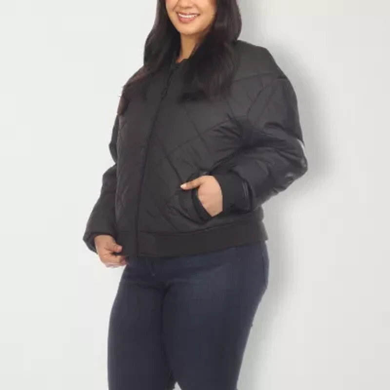 White Mark Womens Plus Lightweight Bomber Jacket