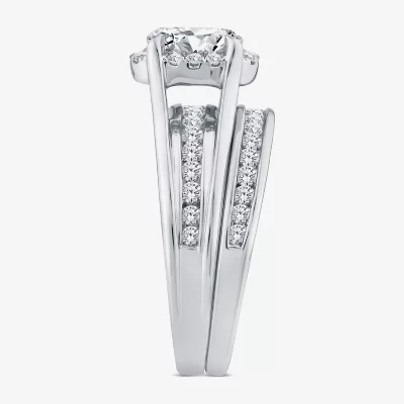 (G / Si1-Si2) Womens 1 1/2 CT. T.W. Lab Grown White Diamond 10K Gold Oval Side Stone Halo Bridal Set