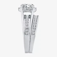 (G / Si1-Si2) Womens 1 1/2 CT. T.W. Lab Grown White Diamond 10K Gold Oval Side Stone Halo Bridal Set