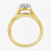 (G / Si1-Si2) Womens 1 1/2 CT. T.W. Lab Grown White Diamond 10K Gold Oval Side Stone Halo Bridal Set