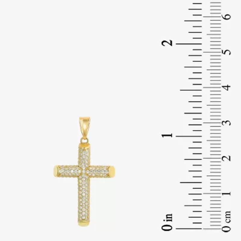 Mens White Cubic Zirconia 14K Gold Cross Pendant
