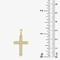 Mens White Cubic Zirconia 14K Gold Cross Pendant