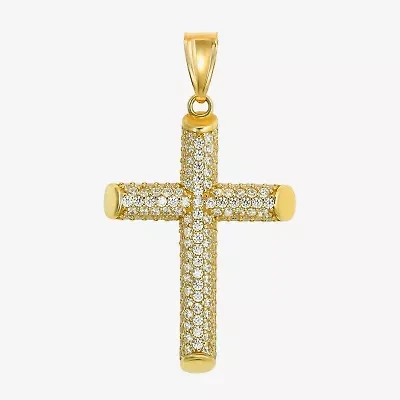 Mens White Cubic Zirconia 14K Gold Cross Pendant