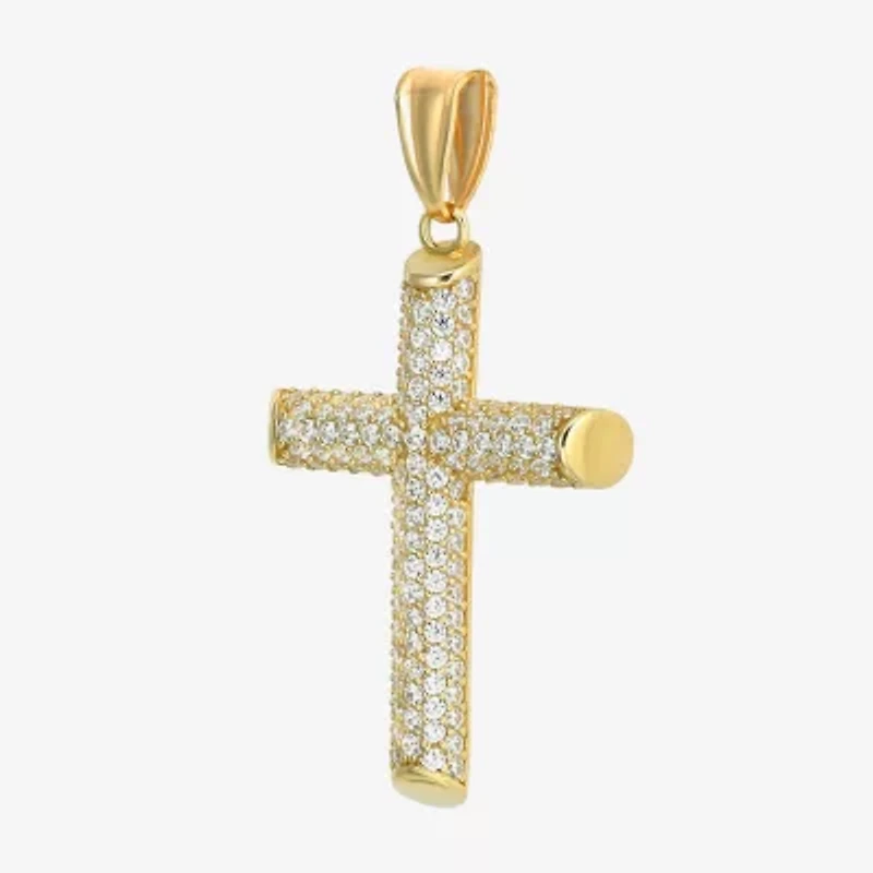Mens White Cubic Zirconia 14K Gold Cross Pendant