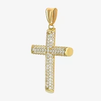 Mens White Cubic Zirconia 14K Gold Cross Pendant