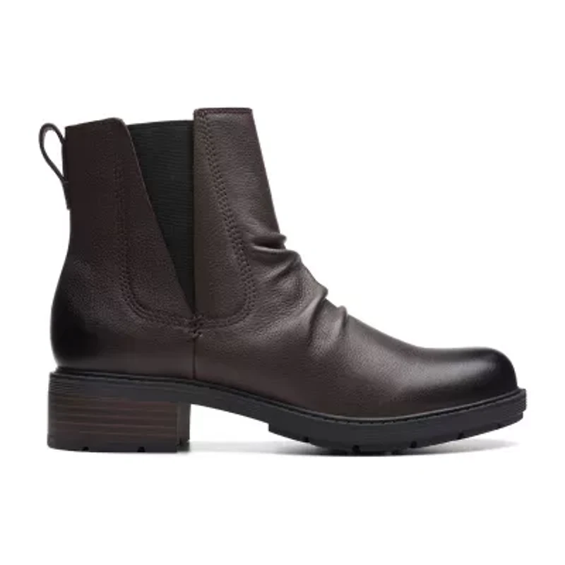 Clarks Womens Hearth Rose Block Heel Chelsea Boots