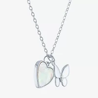 Womens White Mother Of Pearl Sterling Silver Butterfly Heart 15 Inch Pendant Necklace