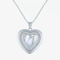 Womens White Mother Of Pearl Sterling Silver Heart 16 Inch Pendant Necklace