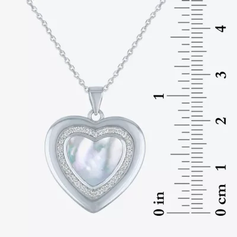 Womens White Mother Of Pearl Sterling Silver Heart 16 Inch Pendant Necklace
