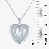 Womens White Mother Of Pearl Sterling Silver Heart 16 Inch Pendant Necklace