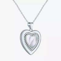 Womens White Mother Of Pearl Sterling Silver Heart 16 Inch Pendant Necklace