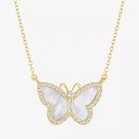 Womens White Mother Of Pearl 14K Gold Over Silver Butterfly 16 Inch Pendant Necklace