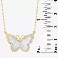 Womens White Mother Of Pearl 14K Gold Over Silver Butterfly 16 Inch Pendant Necklace