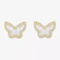 White Mother Of Pearl 14K Gold Over Silver 9mm Butterfly Stud Earrings