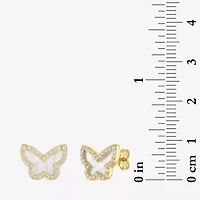White Mother Of Pearl 14K Gold Over Silver 9mm Butterfly Stud Earrings