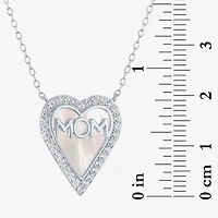 "Mom" Womens White Mother Of Pearl Sterling Silver Heart 16 Inch Pendant Necklace