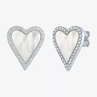 White Mother Of Pearl Sterling Silver 15mm Heart Stud Earrings