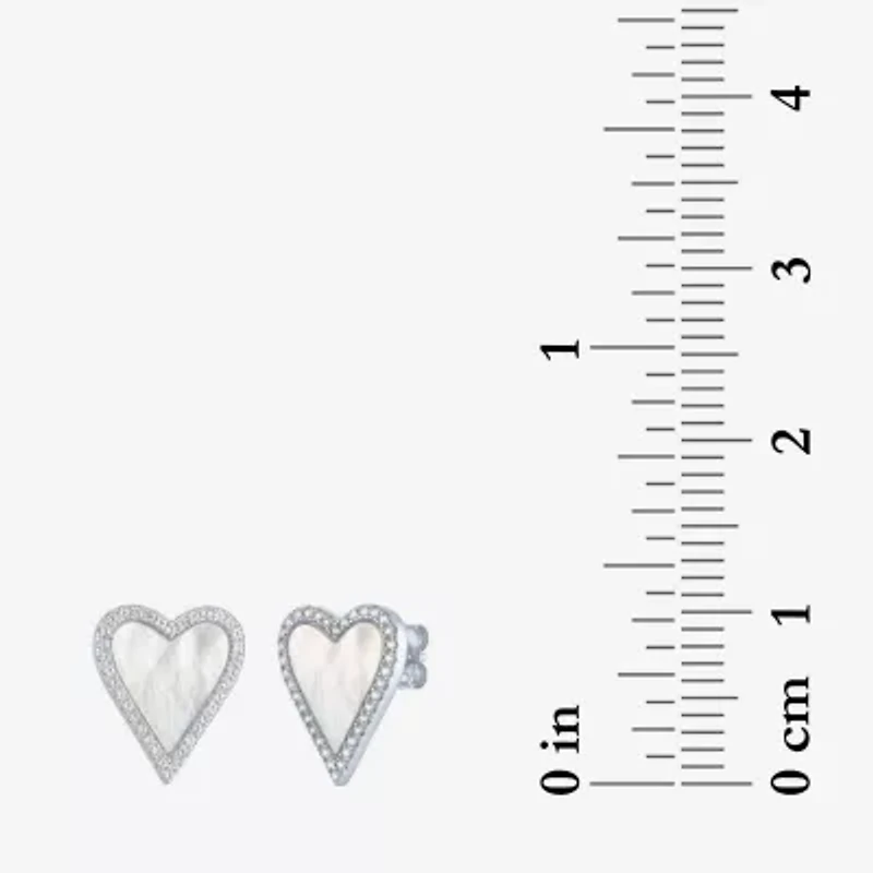 White Mother Of Pearl Sterling Silver 15mm Heart Stud Earrings