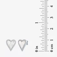White Mother Of Pearl Sterling Silver 15mm Heart Stud Earrings