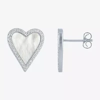 White Mother Of Pearl Sterling Silver 15mm Heart Stud Earrings