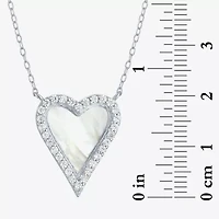 Womens White Mother Of Pearl Sterling Silver Heart Inch Pendant Necklace