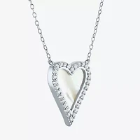 Womens White Mother Of Pearl Sterling Silver Heart Inch Pendant Necklace