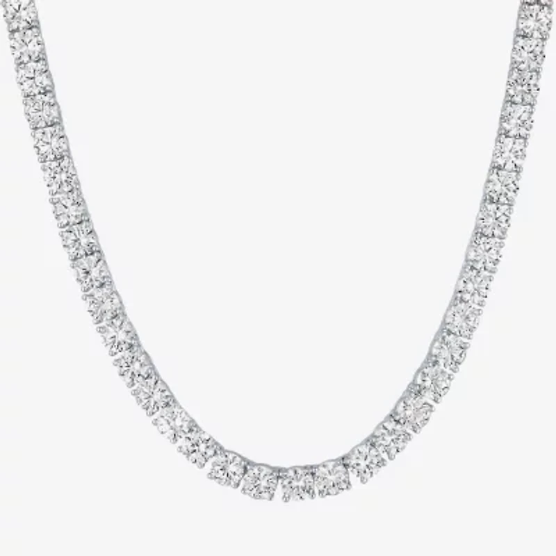 Womens White Sapphire Sterling Silver 18 Inch Tennis Necklace