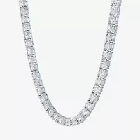 Womens White Sapphire Sterling Silver 18 Inch Tennis Necklace